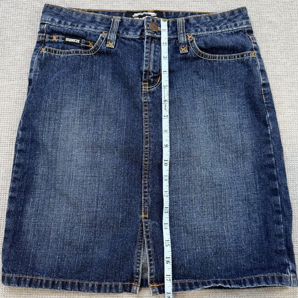 Squeeze Womens Denim Jean Pencil Skirt Above-Knee Blue Dual Color Stitching Sz 1 - Picture 9 of 11